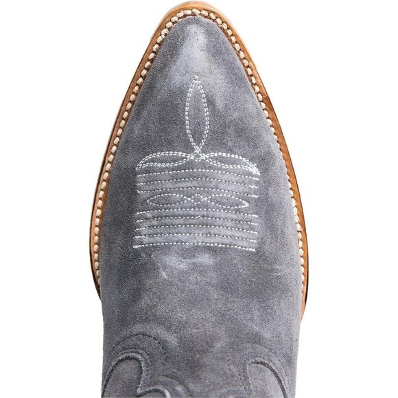 Womens Faux Suede Embroidered Pointed Toe Chunky Heel Pull On Cowboy Boots - Picture 6 of 6